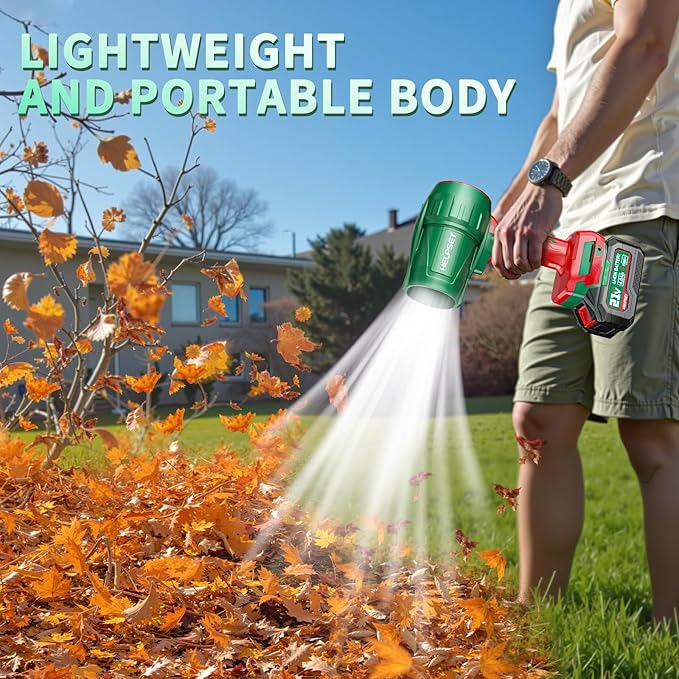 Cordless Leaf Blower with 2×4.0Ah Batteries and Charger, 980,000 RPM, Lightweight Handheld Design, 21V Powerful Blower with Adjustable Speed for Patio, Lawn Cleaning