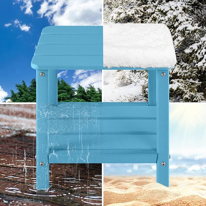 Adirondack Outdoor Side Table, 2-Tier Small Patio End Table, Weather Resistant HDPE Outdoor End Tables for Garden, Lawn, Pool, Beach, Porch, Deck, Backyard - Square, Blue