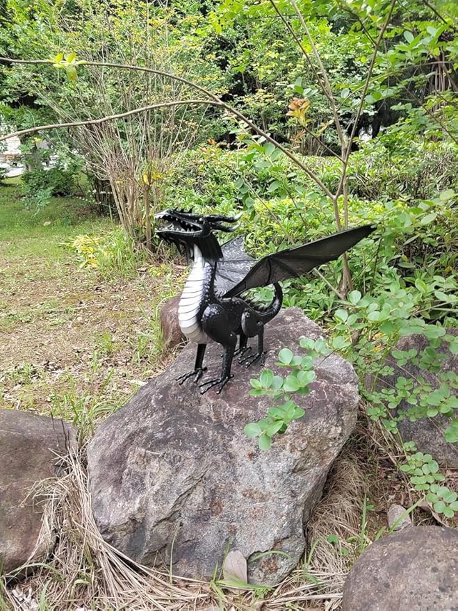 Joyful Home Decorative Black Echo Dragon Garden Sculpture, Design Horned Dragon Winged Gargoyle Dragon– Patio Porch Courtyard Decor-Rockery Topper Statue-Gothic Flying Grotesque Dragon
