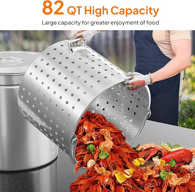 ROVSUN 82-Quart Stainless Steel Turkey Fryer & Seafood Boil Pot with Basket, Lid & Hook, Large Stock Pot for Outdoor Cooking of Turkey, Crawfish, Crab, Lobster & Shrimp