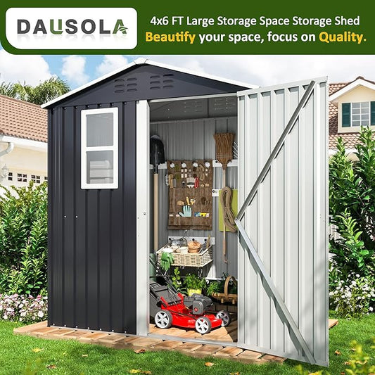 6x4 FT Outdoor Storage Shed, Metal Garden Tool Shed with Updated Frame Structure, Lockable Doors and Windows, Ideal for Backyard Garden Patio Lawn, Grey