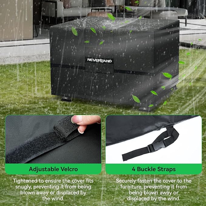 NEVERLAND Fire Pit Cover Square 28 Inch - Waterproof Outdoor Firepit Covers Square for 24-28 Inches 600D Oxford Patio Gas Fire Pit Table Covers with Buckle Straps and Air Vent, 28 x 28 x 25 Inch Black