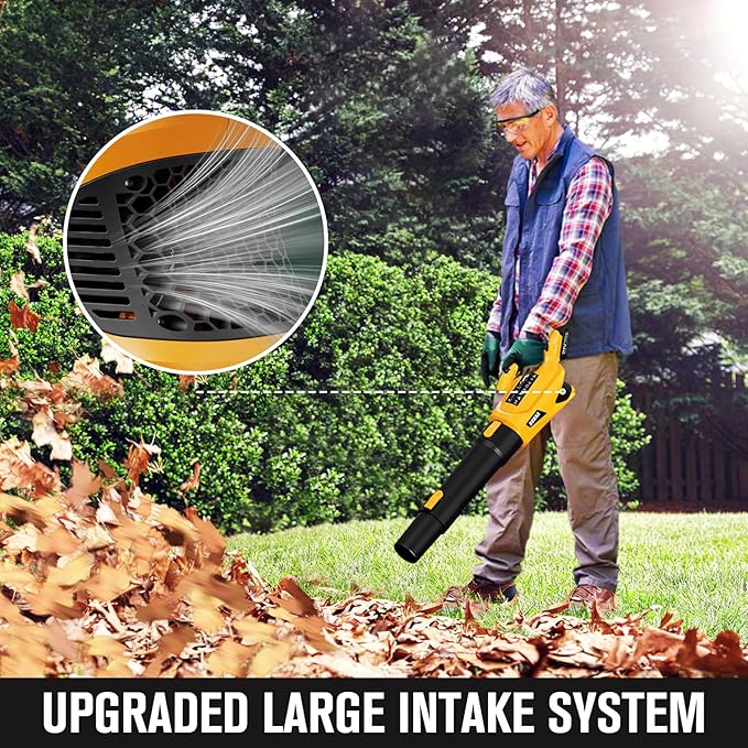 Leaf Blower Cordless 21V 500CFM Powerful Electric Leaf Blower with (2) 4.0Ah Batteries and Charger, Variable-Speed, Handheld Rechargeable Battery Powered Blowers for Lawn Care, Yard Clearance, Leaves