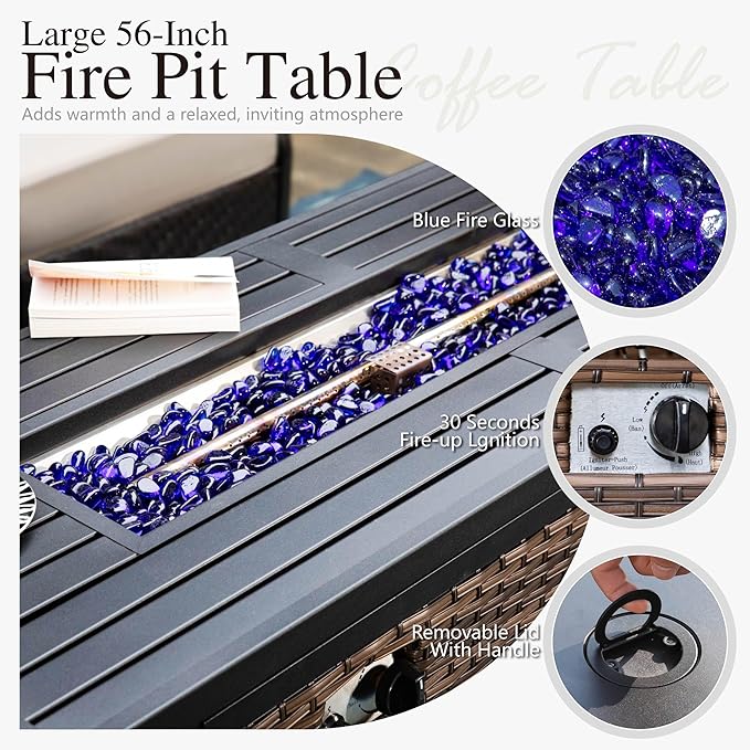 Sophia & William Patio Furniture Set with Fire Pit Table, 4PCS Metal Outdoor Conversation Set with Fire Pit Table, 2 Swivel Chairs,1 Loveseat,3-Seater Couch for Outdoor Seating,Backyard,Porch(Blue)