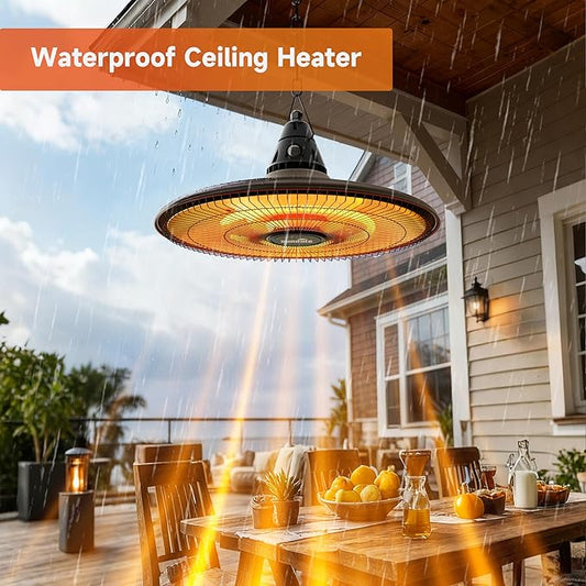 Hanging Heater, 1500W Outdoor Electric Patio Ceiling Heater with Remote Control, Infrared for Courtyard, Garage, Patio, Overheat & Tip-Over Protection, IP65 Waterproof, Brown