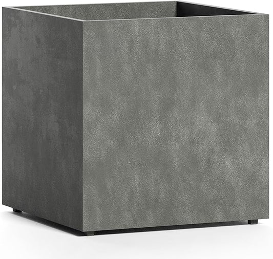 Reglito Cube Planter – Fiberglass Indoor/Outdoor and Weather-Resistant Large Planter (Grey Stone, 39.4" L x 39.4" W x 40" H)