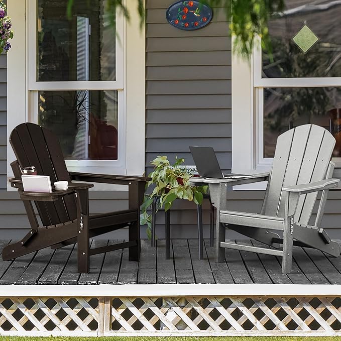 Adirondack Chair Set of 8, HDPE Folding Adirondack Chair with Multifunctional Cup Holder, Weather Resistant Fire Pit Chair for porches, patios, poolsides, Decks.