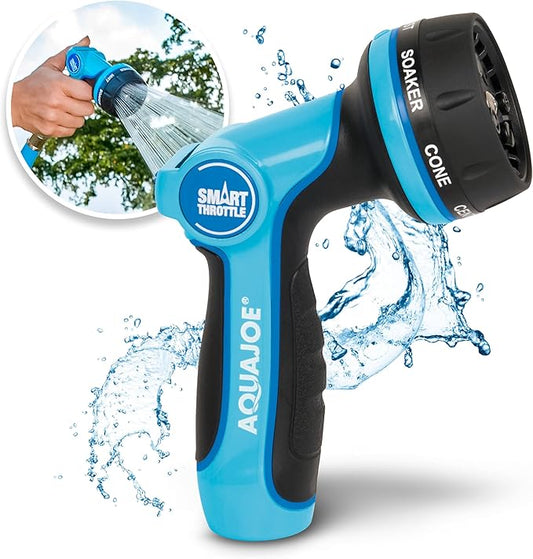 Aqua Joe AJHN102 Heavy-Duty Metal Multi-Function Hose Nozzle with Smart Throttle and 7 Sprayer Patterns