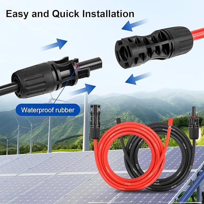 8AWG Solar Extension Panel Cable - 5FT PV Wire with Waterproof Female and Male Connector and Adaptor Kit Tool PV Wire for RV, Home, Boat, Solar Panels(5feet Red + 5feet Black)