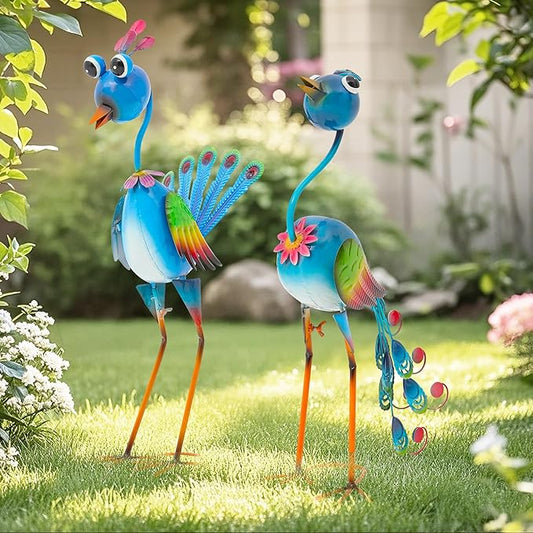 Ultym 22.5" Metal Peacock Yard Decor - Handmade Large Peacock Garden Statue Sculptures with Stable Ground Stakes, Backyard Decoration, Metal Garden Art