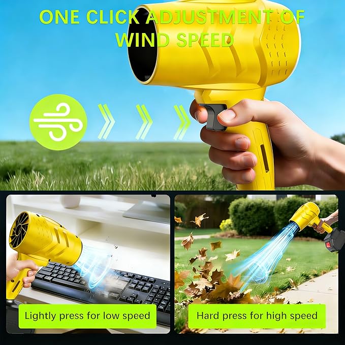 Leaf Blower Cordless with Battery and Charger,21V Electric Handheld Leaf Blower, 950000RPM Powerful Fan with Adjustable Speed, Lightweight Blower for Patio, Lawn, Blowing Leaves and Snow(Yellow)