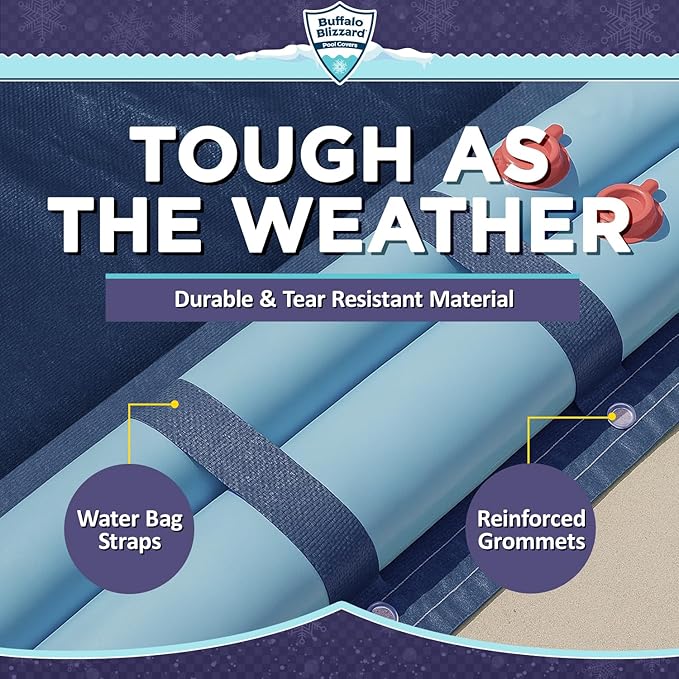 Buffalo Blizzard Deluxe 30 ft x 60 ft Rectangular Winter Pool Cover | Blue/Black | Closing Inground Swimming Pools | Easy to Install | Heavy Duty, Cold & UV Resistant | Shields from Seasonal Debris