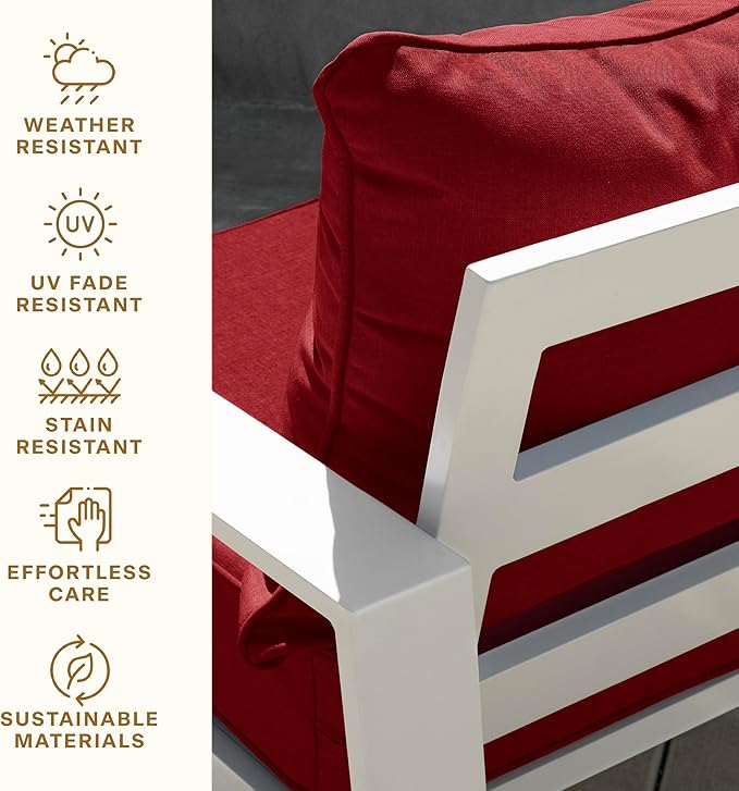 Honeycomb Outdoor Heritage Deep Seat, 24 x 23, Textured Solid Imperial Red Chair Cushion for Patio Furniture