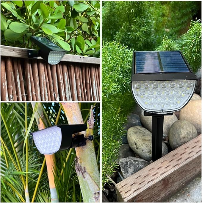GKGG Solar Lights Outdoor Waterproof IP65, Solar Powered 76 LED 3 Lighting Modes Solar Spot Lights Outdoor for Yard Garden Landscape Pathway (Warm White, 4 Pack)