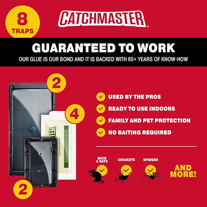 Catchmaster Glue Trap Variety Pack - 2 Mouse Trays, 2 Rat Trays, 4 Insect Glue Traps, Mouse Traps Indoor for Home, Pest Protection Kit for Basement & Garage, Rodent & Insect Pest Control