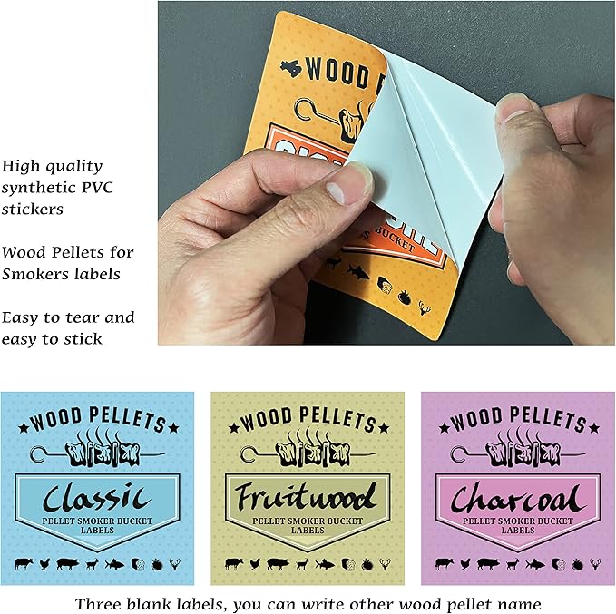 Smoker Grill Pellet Label Stickers - Set of 12 for Wood Pellet Storage Containers, Easy Identification of Different Flavors