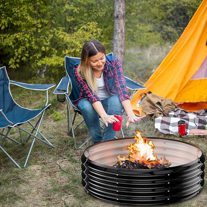 36 Inch Fire Pit Ring for Outside, Heavy Duty High Heat Resistant Outdoor Wood Burning Firepit & Fireplace,12" Tall,Portable Galvanized Steel Fire Pits Bowl for Backyard Bonfire,Patio,Camping,Round