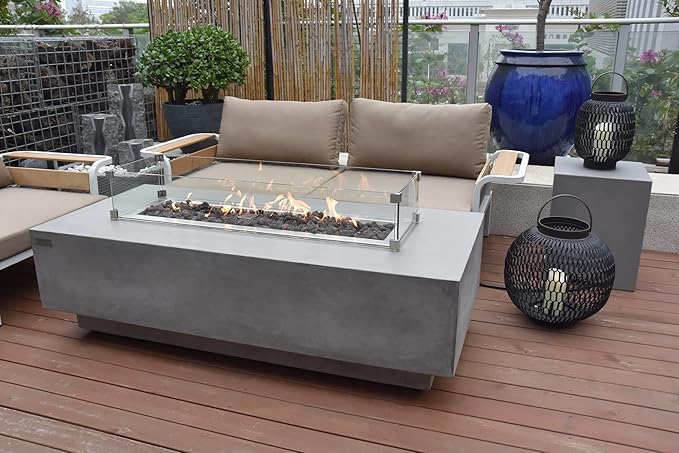 Elementi Rectangular Outdoor Propane Fire Pit Table, Propane Firepit Table for Outside Patio Includes Canvas Cover & Lava Rocks, Outdoor Fireplace for Backyard Fire Pits & Outdoor Fireplaces