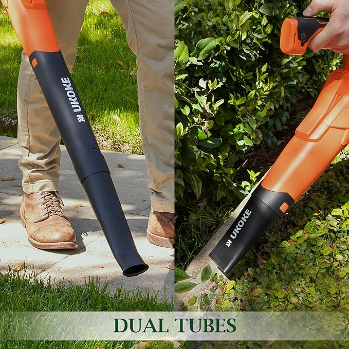 Ukoke Powerful 40V Brushless Cordless Blower (130 MPH / 550 CFM),for Blowing Snow Debris, Leaves, and Dust 2.0Ah Battery and Charger Included, Orange