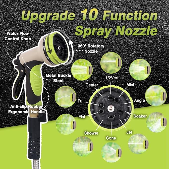 Metal Garden Hose 100FT - Heavy Duty Stainless Steel Metal Water Hose With 10 Function Nozzle, Lightweight, No Kink, Durable and Leak Proof Flexible Garden Hose for Yard, Outdoor