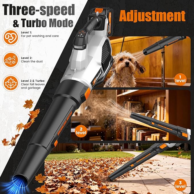 Leaf Blower Cordless, 675CFM Electric Leaf Blowers with 2 x 7.8Ah Batteries and Charger, 3- Speed & Turbo Mode, Equipped with LED Lighting, 1 x Shoulder Strap, Blowers for Lawn Care - SL9501