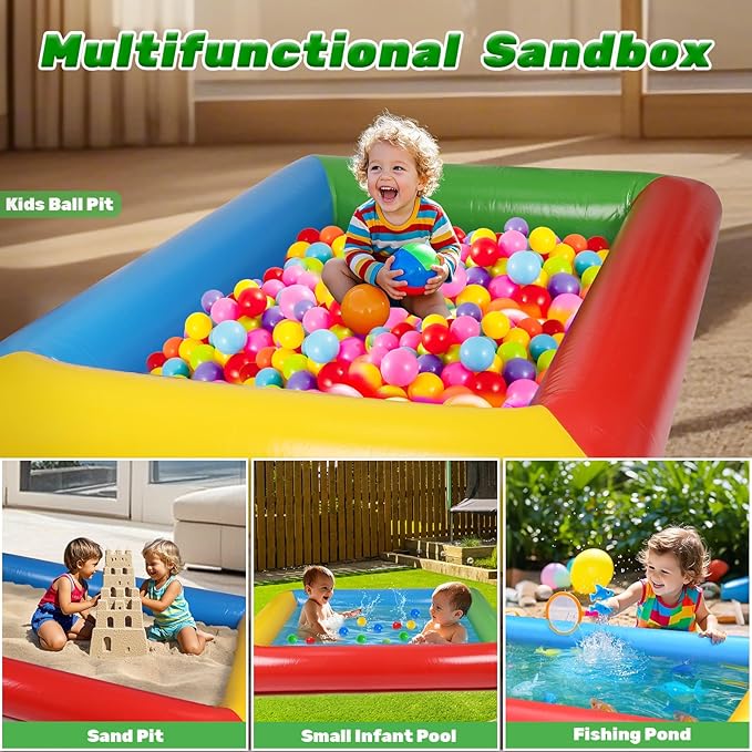 Inflatable Sandbox, 77" x 57" Kids Thickened Foldable Large Sand Box | Inflatable Small Infant Pool with Pump for Party Backyard Garden Lawn Play Sand Pit Outdoor Indoor Includes Patches
