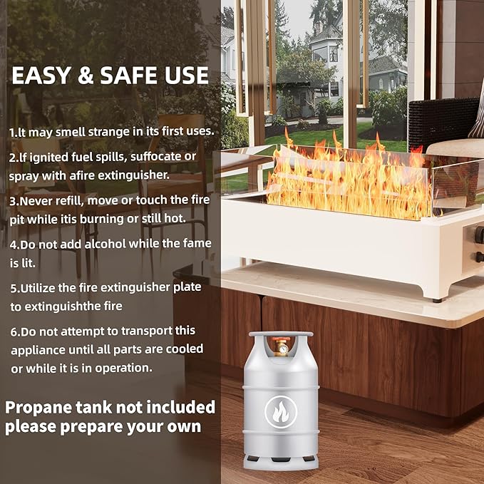Tabletop Propane Fire Pit-31.5 in,40,000 BTU Stainless Rectangle Propane Table Top Fire Pit, Suitable for Outdoor, Patio, Balcony, w/Wind Glass Shield&Crystal Stone-Silver