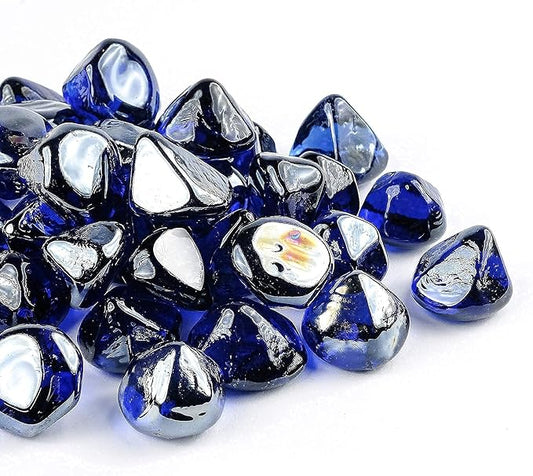 Fire Glass Diamond 1 Inch Fire Pit Glass Rock for Propane or Gas Fire Pit （10 Pounds Coablt Blue ） Gift Package