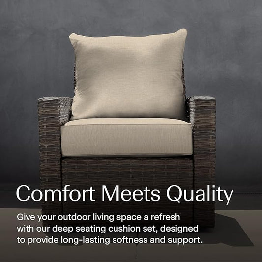 Honeycomb Outdoor Heritage Deep Seat, 24 x 23, Textured Solid Almond Chair Cushion for Patio Furniture