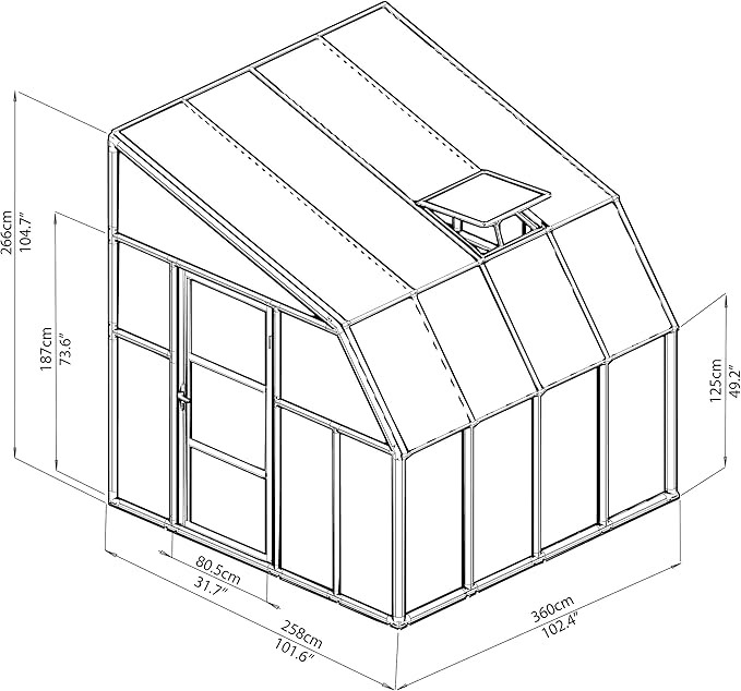 Palram Canopia Rion Sun Room 8 Ft. x 8 Ft. Solarium, Lean-to Greenhouse DIY Kit, Attach to House, Large Twin Wall Polycarbonate, 100% UV Protection for Porch, Patio Outdoors with Window Vent (White)