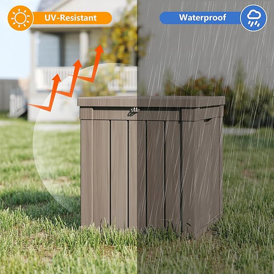 50 Gallon Deck Box Plus,Outdoor Storage Box Lockable,Waterproof for Patio Furniture, Garden Tools, Pool Accessories, Package Delivery Boxes For Outside, Greige