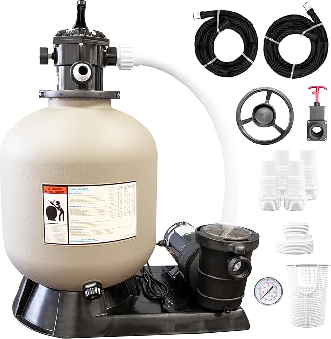 SWIMLINE HYDROTOOLS 22 Inch Pool Sand Filter Pump For Above Ground & Inground Pool | Complete System 1.5 HP (1.2 THP) Horsepower 4980 GPH Pumps | For Pools Up To 21000 Gallons | 7 Way Valve 72220