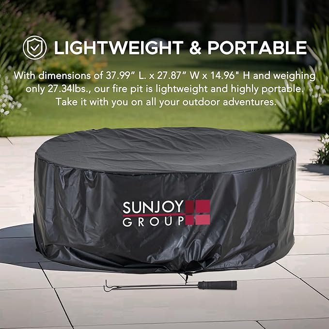 SUNJOY 38 in Smokeless Fire Pit with Table Top, Removable Ash Pan, Outdoor Portable Wood Burning Fireplace with PVC Cover and Fire Poker,Ideal for Camping, Bonfire, and Backyard, Black