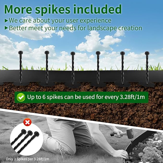 2 in x 25 Ft Garden Landscape Edging, No Dig Garden Edging Border Kit with 46 Pcs Spikes for Flower Bed Lawn Yard Grass Black