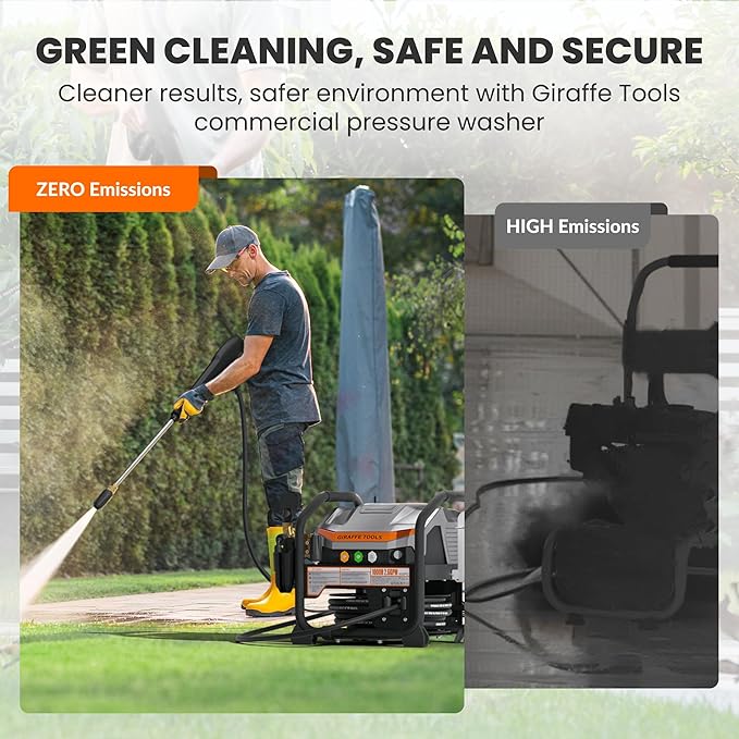 Giraffe Tools Commercial Electric Ultraflow Pressure Washer - Featuring 1000H All-Copper Pump, Dual Wall/Floor Mount, Brushless Motor, 60dB Low Noise, High Efficiency Cleaning Machine