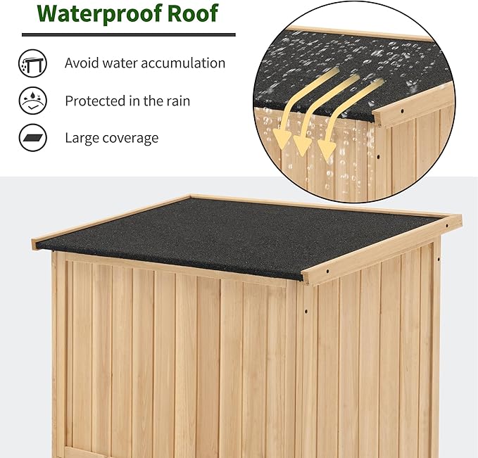 Macrout Outdoor Storage Cabinet, Wooden Storage Shed with Lock, Outside Garden Tool Shed with 2 Doors for Patio Yard Lawn, 1628 (Medium)