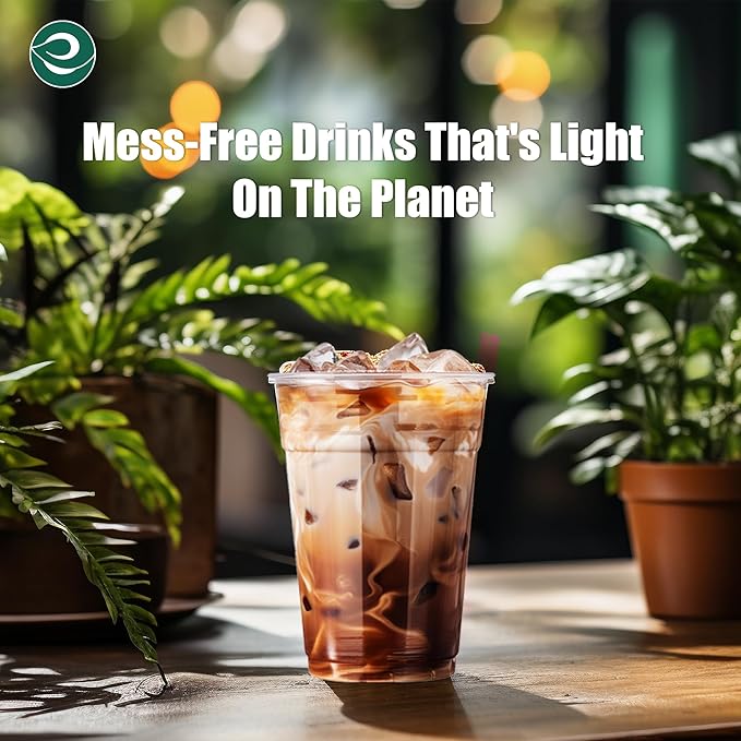 ECO SOUL 100 Pack Compostable Party Cups 16 oz Plant-Based Disposable Clear Cold Cup for Wine, Coffee, Smoothie & Soda Drinks | Cocktail Parties & Birthdays | Non-Toxic & BPA-Free Zero Plastic Glass