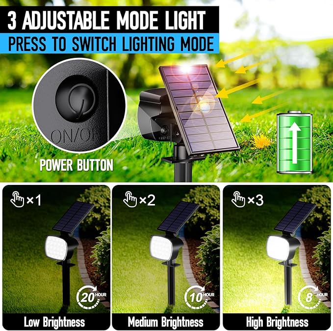 hyrion Solar Spot Light Outdoor Waterproof IP65, 23 LED 3 Lighting Modes Solar Powered Garden Lights Landscape Lighting for Yard,Tree Lawn, Pathway 4 Pack Cool White