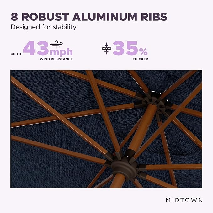 Midtown Umbrellas Sunbrella Umbrella Outdoor Patio Umbrella 2-8 Feet in Spectrum Indigo Acrylic Fabric - Auto-Tilt Aluminum Frame For Backyard Umbrella, Deck Umbrella & Porch Umbrella - Wooden Pole