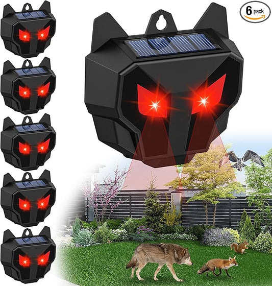6 Pack Solar Squirrel Repellent Outdoor, Deer Repeller Devices with Red Lights, Cat Skunk Repellent for Yard, Waterproof Wild Nocturnal Animals, Wolf, Hawk, Coyote, Fox, Raccoon, Snake, Rabbit