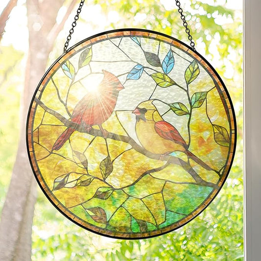 FLAGWIX Red Cardinal Gifts for Women Men - Stained Glass Window Hanging 8 in - Sun Catchers Indoor Window for Home Decor, Sympathy Bereavement Cardinal Memorial Gift Ideas, Red Cardinals Stain Glass