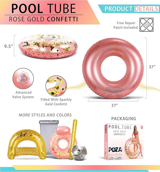 POZA Inflatable Pool Float Tube – Sparkly Confetti Swim Ring, Heavy Duty UV Resistant Inflatable Tube Pool Float for Kids & Adults – Multiple Colors & Sizes – Beach, Lake & Pool Party Float