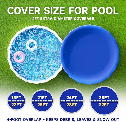 [Upgraded] 18ft/21ft/24ft/28ft Round Winter Pool Covers for Above Ground Pool Cover 24FT Cover 4FT Overlap - 500D Windproof with Steel Cable & Heavy Duty Winch - Swimming Pool Winter Cover Blue