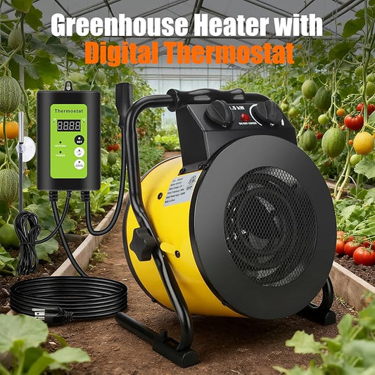 Greenhouse Heater with Thermostat, 1500W Outdoor Heaters for Patio, Fast Heating, Overheat Protection, Electric Space Heaters for Greenhouse, Grow Tent, Patio, Garage, Indoor（Yellow）