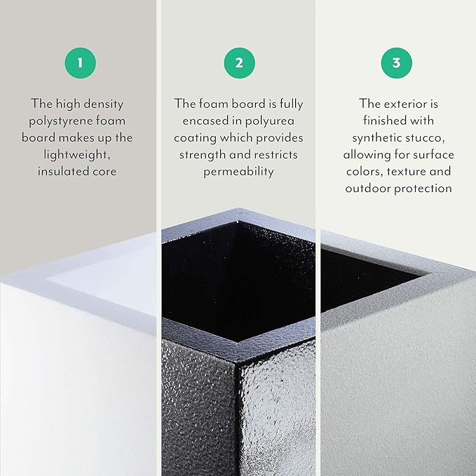 PolyStone Milan Tall Modern Outdoor/Indoor Rectangular Trough Planter, 46" L X 17" W X 19" H, Lightweight, Heavy Duty, Weather Resistant, Polymer Finish, Commercial and Residential (Concrete Gray)