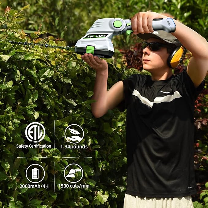 PHALANX Cordless Grass Shears 2-in-1 Handheld Hedge Trimmer,7.2V Electric Grass Trimmer Turnable Handle, Rechargeable Lithium-Ion Battery and Charger Included for Lawn/Garden