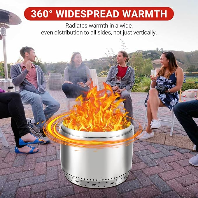 27-Inch Smokeless Fire Pit, Portable Stainless Steel Stove with Star Hollowing, Fire Pits with Star Bracket for Camping Outdoor Wood Burning (Without Handle)