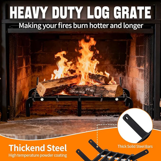 Fireplace Grates 22 inch Fire Place Grate Heavy Duty High Carbon Steel Fireplace Log Grate for Indoor Outdoor Firewood Stove Log Holder Rack Wood Burning Fireplace Accessories