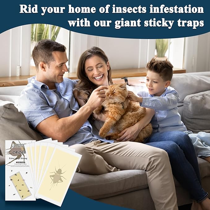 Qualirey Giant Cricket Glue Traps 20Pcs(Tear Into 40Pcs), Non Toxic Adhesive Cricket Catcher Indoor Insect Extra Sticky Trap, for Most Crawling Insects, Spider, Scorpion, Centipede, 11’’ x 5.3’’
