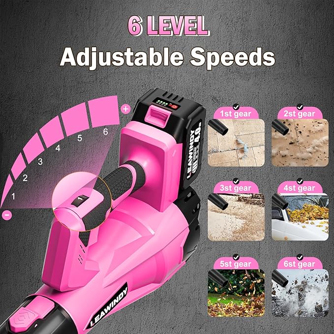 Cordless Leaf Blower, 21V Battery Leaf Blower with 6-Speed Levels, Handheld Lightweight Blower & 2 Extended Tubes, Snow Blower for Blowing Leaves, Lawn, Garden, Garage, Yard, Valentine's Day Gift